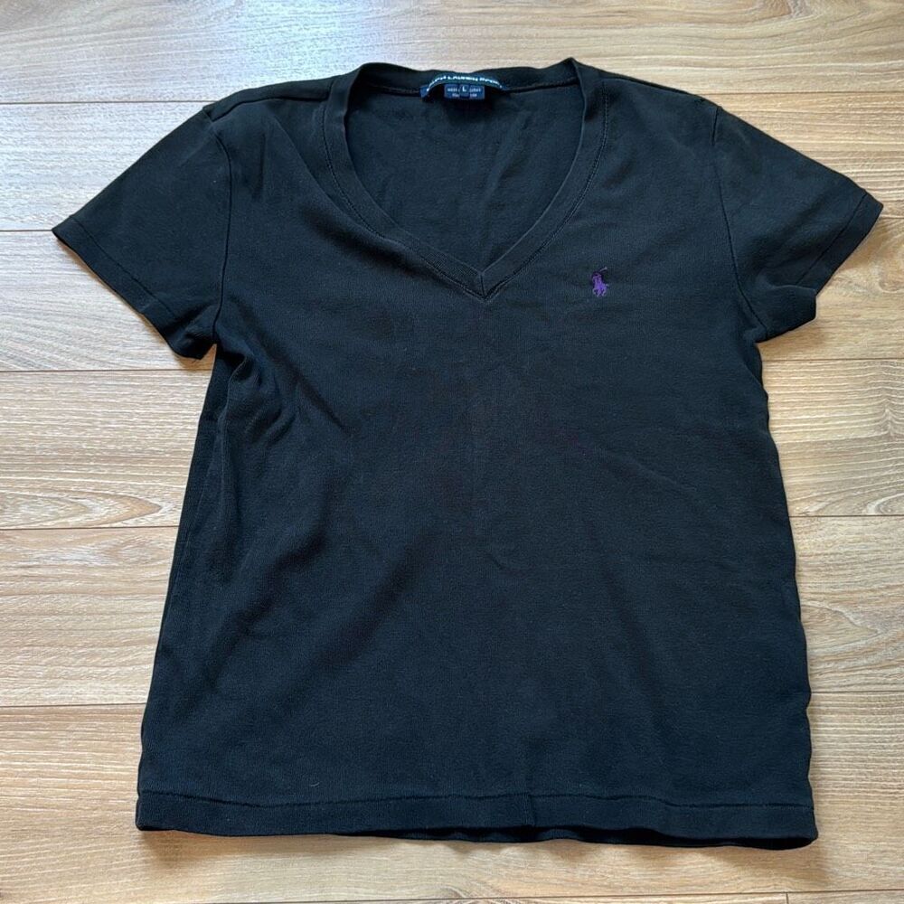 Ralph lauren sport black short sleeve 100% cotton t-shirt size large with purple